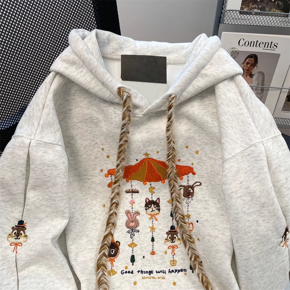 Viral Winter Embroidered Hoodie - Y2K Oversized Cozy Fleece, Eco-Friendly Streetwear