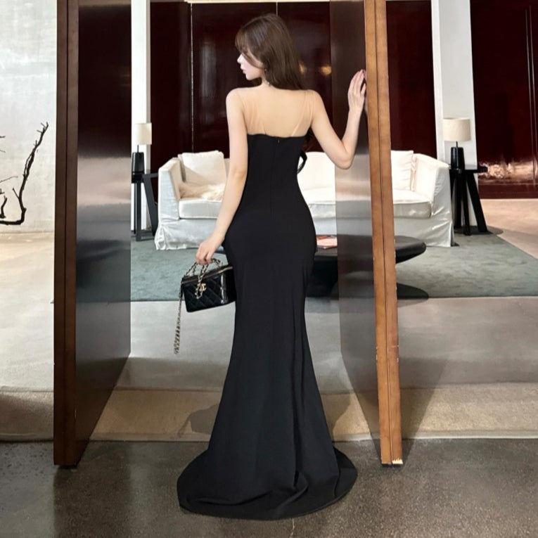 Velvet Plunging V-Back Mermaid Evening Gown for Host Black Tie