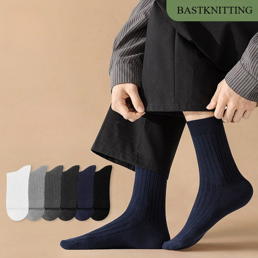 Men's Pure Cotton Business Socks, Mid-Calf, Spring/Summer Thin Double-Needle 100% Cotton, Odor-Resistant Summer Cotton Socks