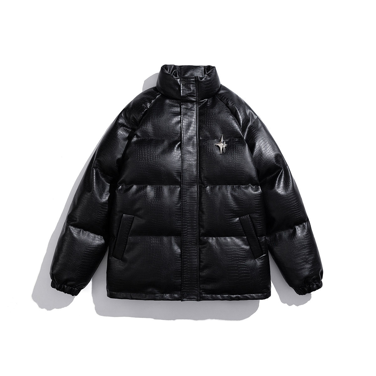 Men’s Detachable Star Brooch Jacket - White Croc Print Padded Cotton Coat