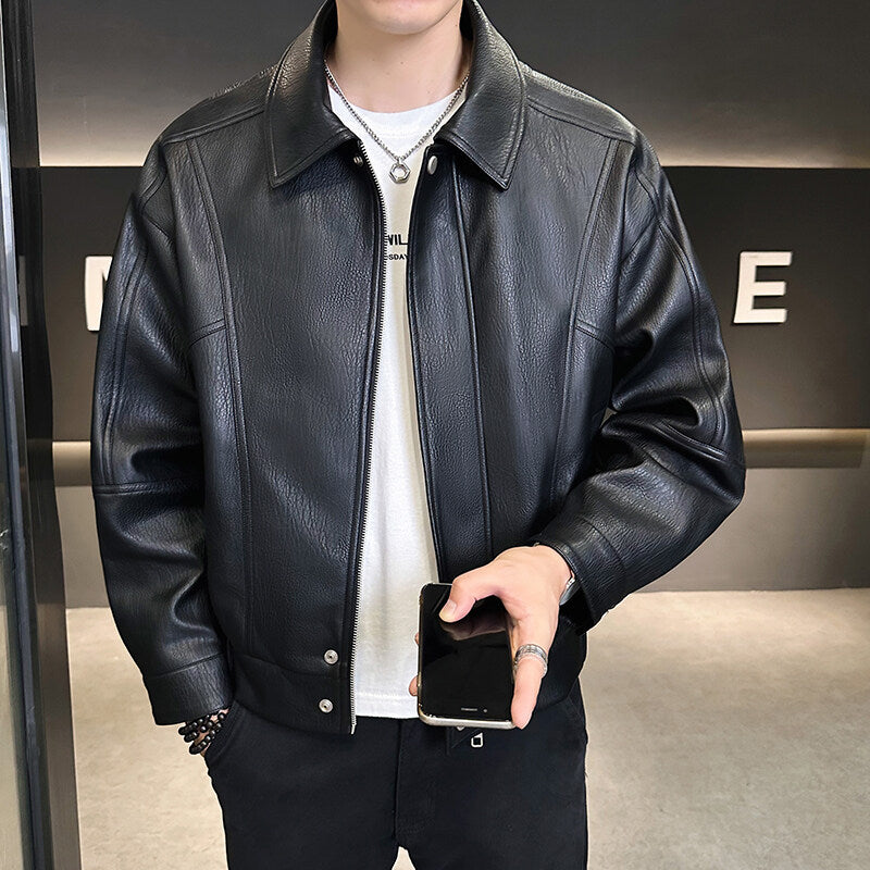 Men's New Spring Lapel Trendy Brand Premium Locomotive Leather Jacket