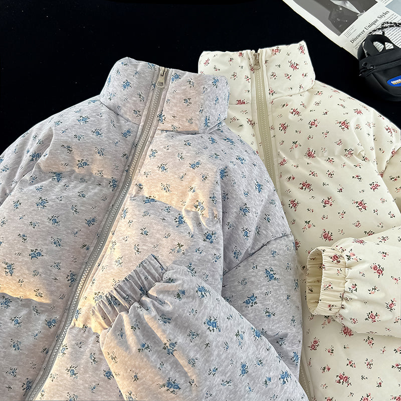 Winter Floral Matching Coats for Couples - Thickened Short Puffer Jackets His & Hers