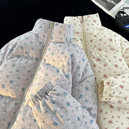 Winter Floral Matching Coats for Couples - Thickened Short Puffer Jackets His & Hers