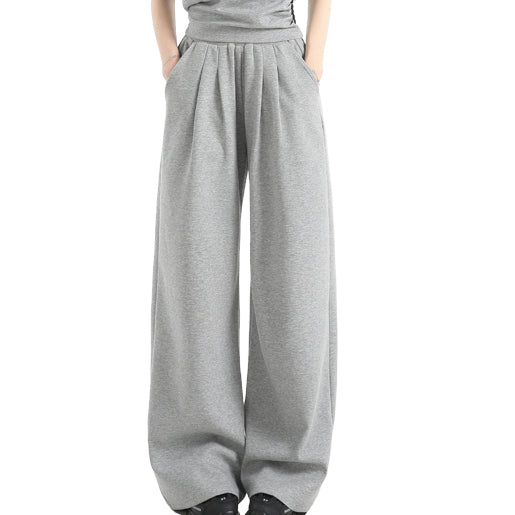Stillness Sport Set: Slate-Gray Off-Kilter Shoulder Top + Engineered Relaxed Pants