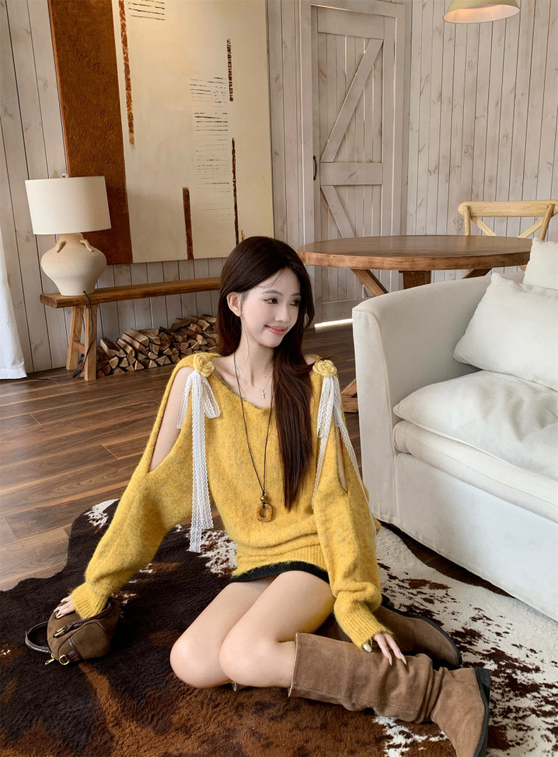 Luxe Slub-Knit Top: Sculpted Bow Shoulder + Airy Weightless Touch