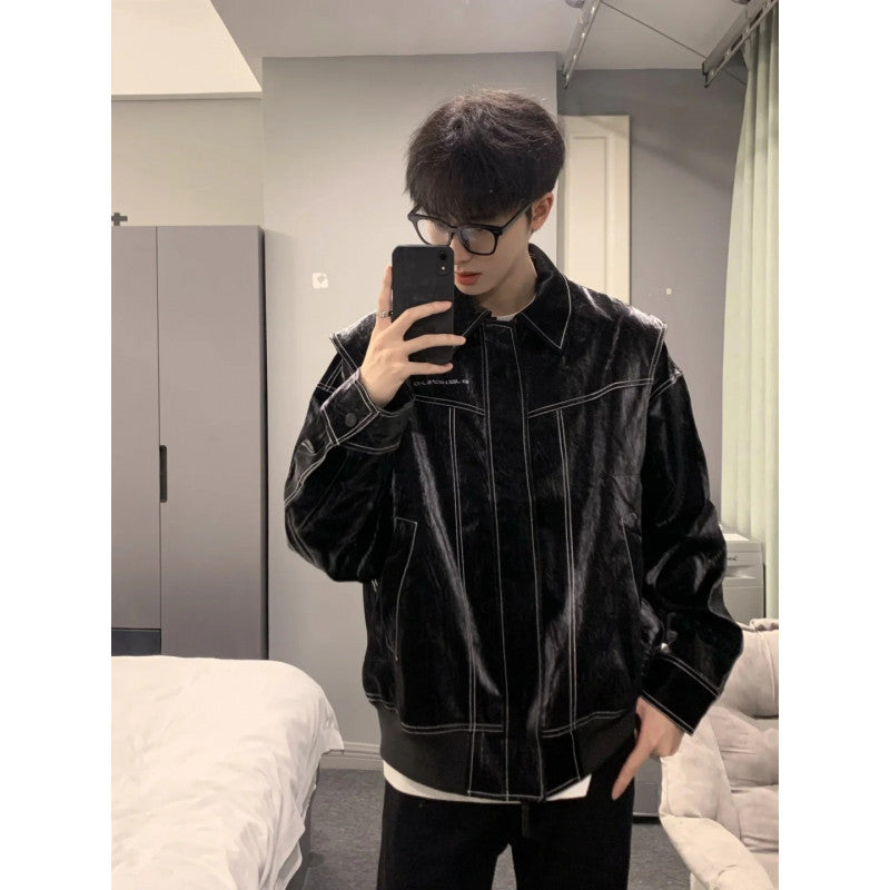 Men's Soft Loose Leather Jacket - Versatile Overshirt Coat for Street Style