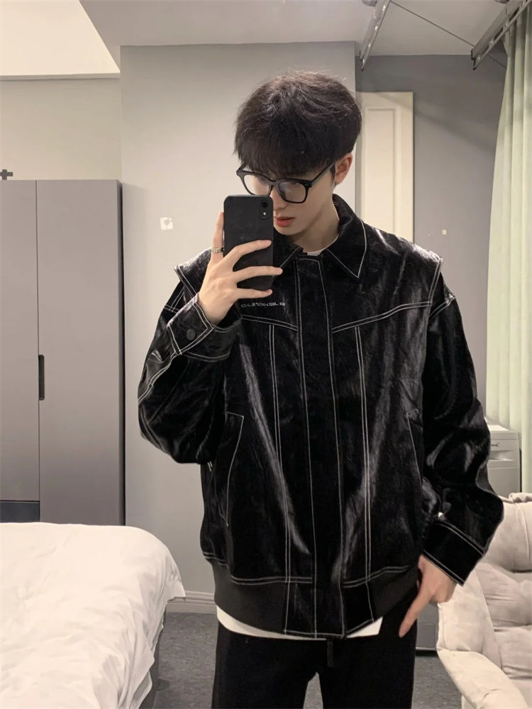 Men's Soft Loose Leather Jacket - Versatile Overshirt Coat for Street Style