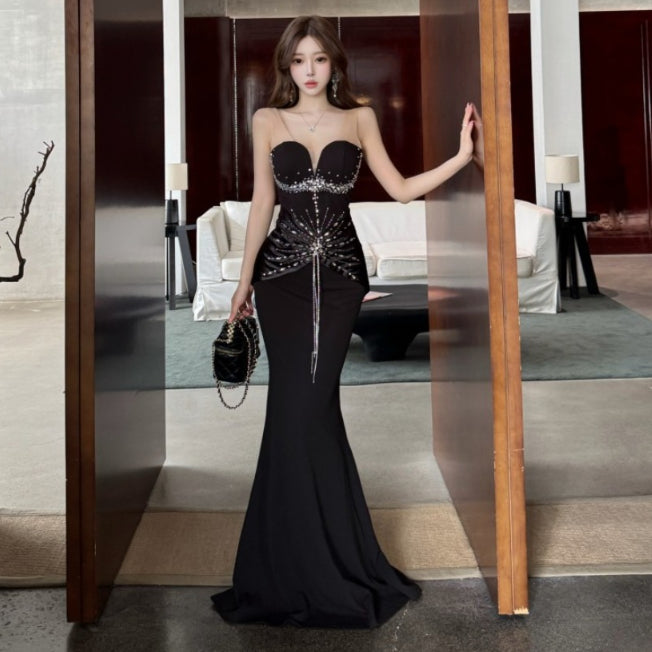 Velvet Plunging V-Back Mermaid Evening Gown for Host Black Tie
