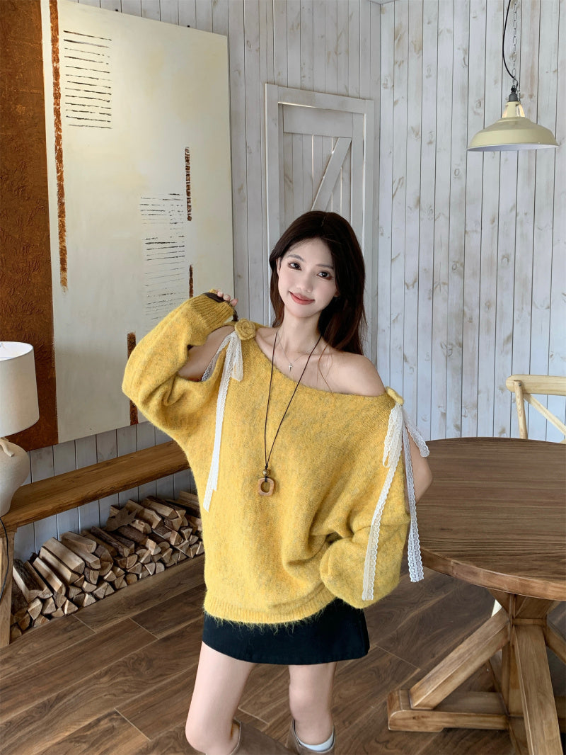 Luxe Slub-Knit Top: Sculpted Bow Shoulder + Airy Weightless Touch