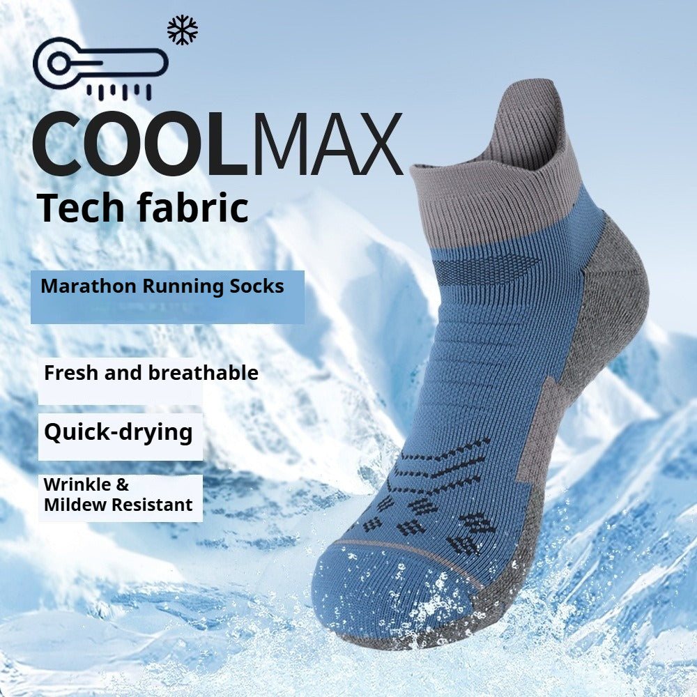 Socks Men's Summer COOLMAX Running Socks Antibacterial Sweat-absorbing Non-slip Breathable Short Tube Pressure Socks Towel Bottom Sports Socks