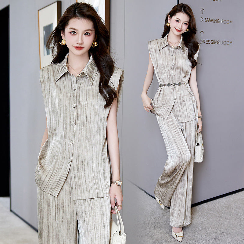 Women’s Suit Set Sleeveless Top & Wide Leg Pants Summer Office Casual Two-piece