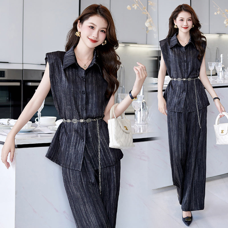 Women’s Suit Set Sleeveless Top & Wide Leg Pants Summer Office Casual Two-piece