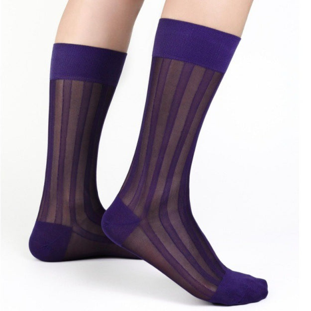 Dress Purple Coarse Striped Business Socks Leather Shoes Men's Medium Stockings
