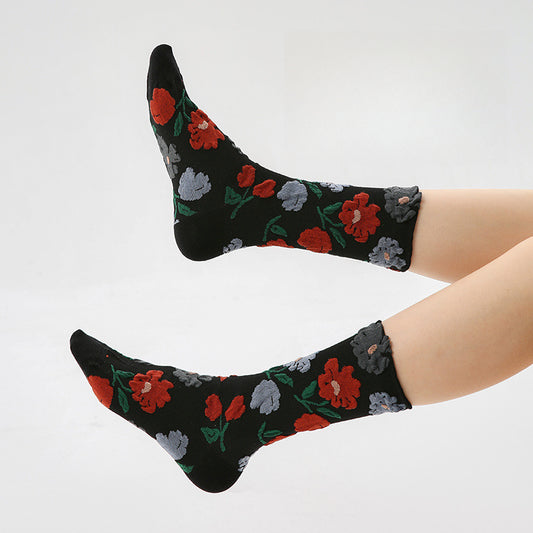 Vintage Renaissance Women’s/Kids’ Thermal Socks - Retro Combed Cotton, Fall-Winter Trendy Design-3PRS