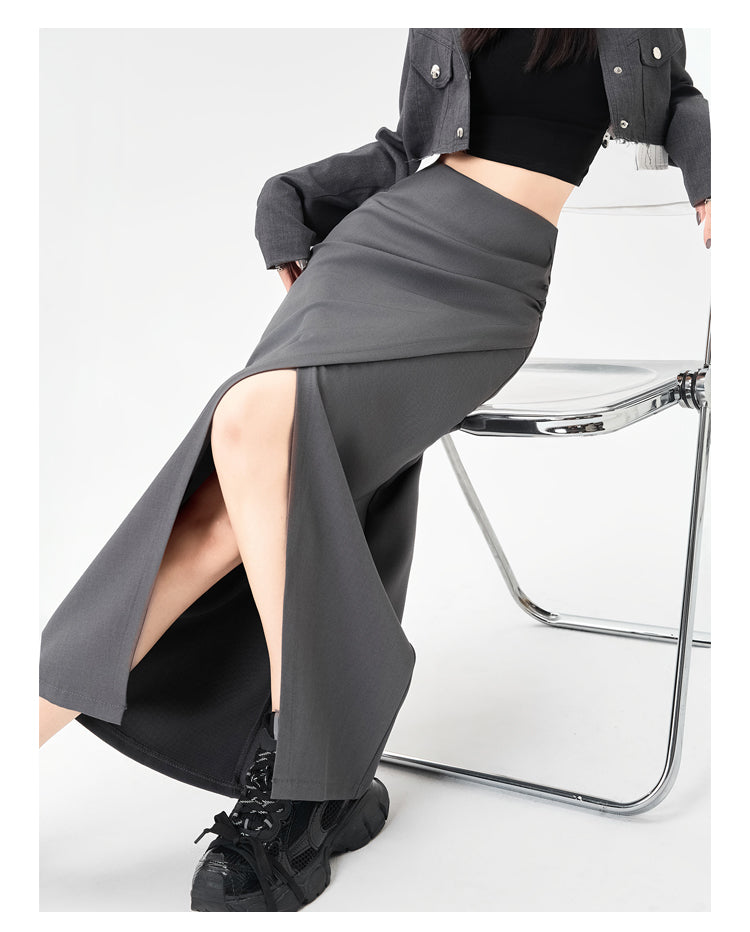 Power Midi Skirt: Sculpted Waist Pleats + Strategic Slit | Modern Tailoring