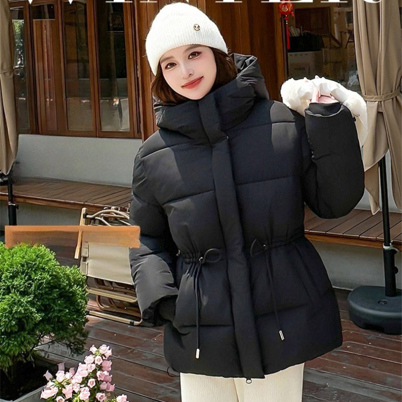 Plus Size Luxe Quilted Cocoon Parka Longline Winter Coat with Belt Accent