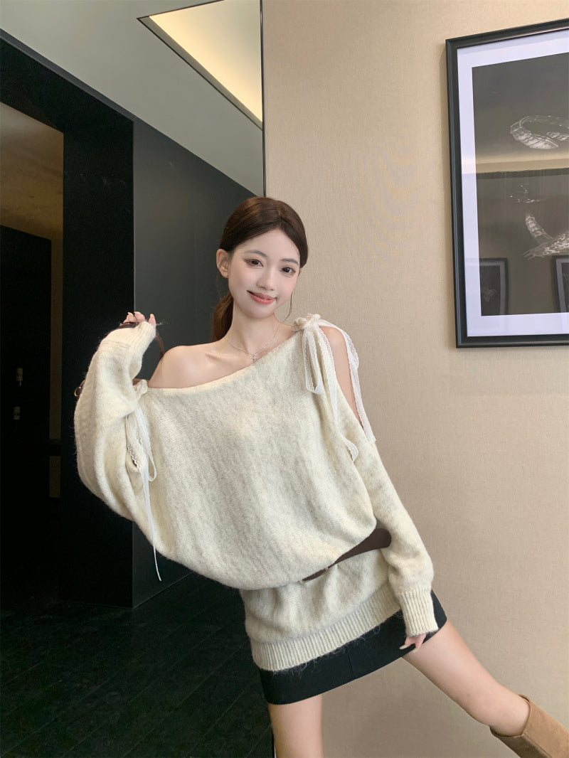 Luxe Slub-Knit Top: Sculpted Bow Shoulder + Airy Weightless Touch