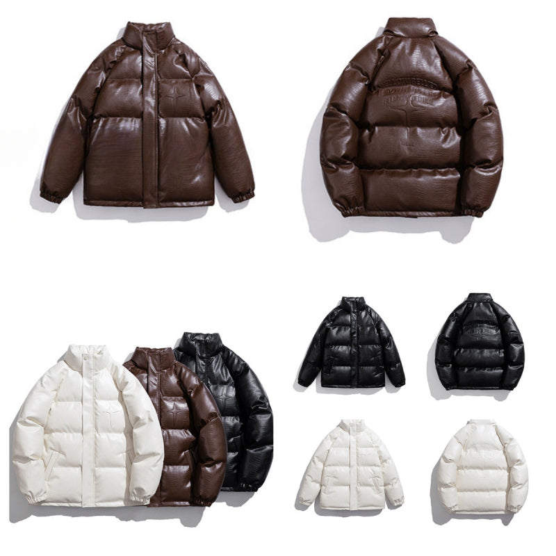 Oversized White Croc Jacket w/ Steel Letters - Trend Cotton Statement Coat