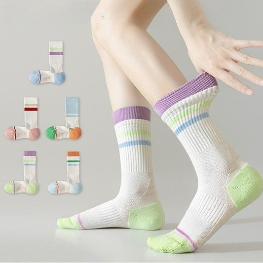 Professional Sports Socks Women's Medium Tube Socks Spring and Autumn Stockings Running Cycling Tennis Outdoor Autumn and Winter Towel Bottom Socks Women