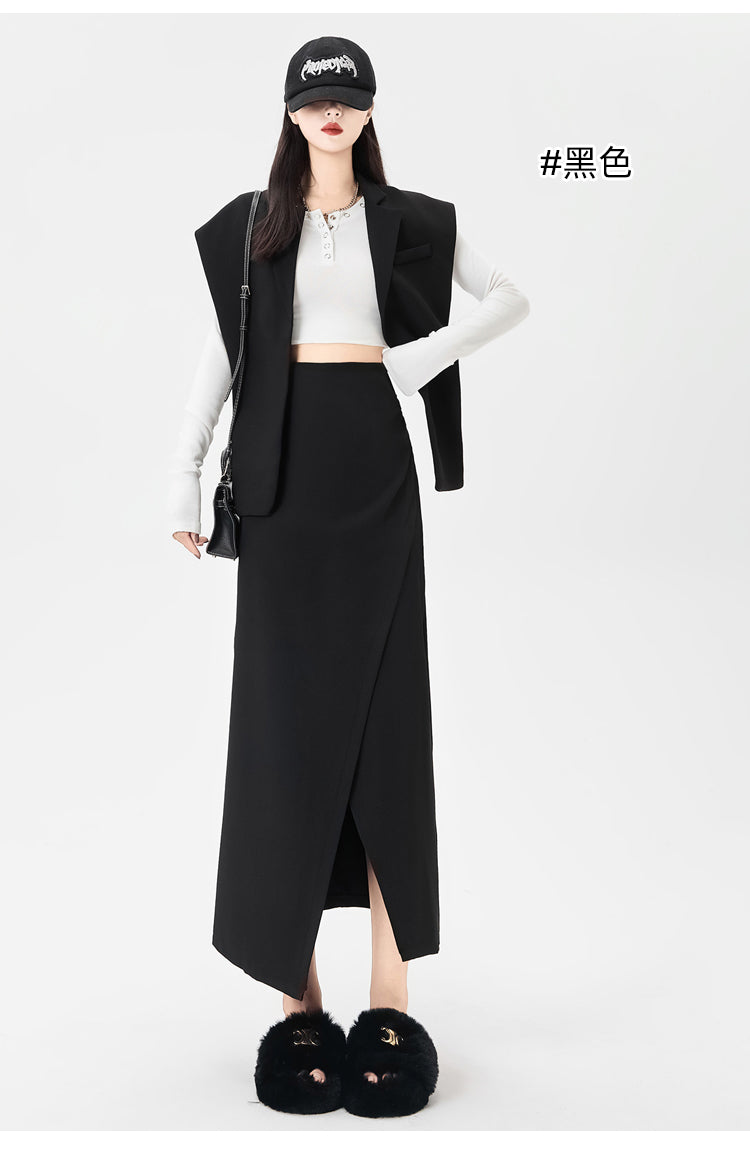 Power Midi Skirt: Sculpted Waist Pleats + Strategic Slit | Modern Tailoring