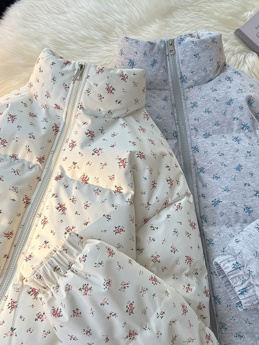 Winter Floral Matching Coats for Couples - Thickened Short Puffer Jackets His & Hers