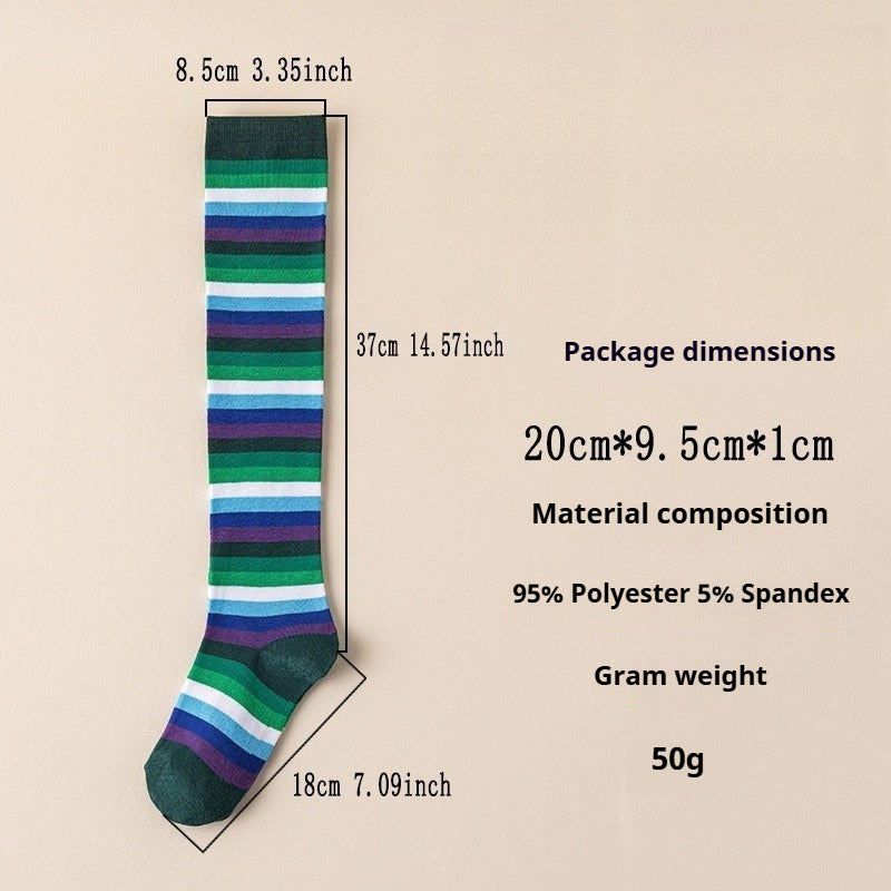 Rainbow Striped European and American Socks Women's Long Tube Party Show Halloween Cosplay Calf Socks