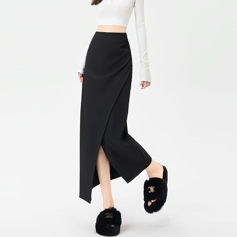 Power Midi Skirt: Sculpted Waist Pleats + Strategic Slit | Modern Tailoring