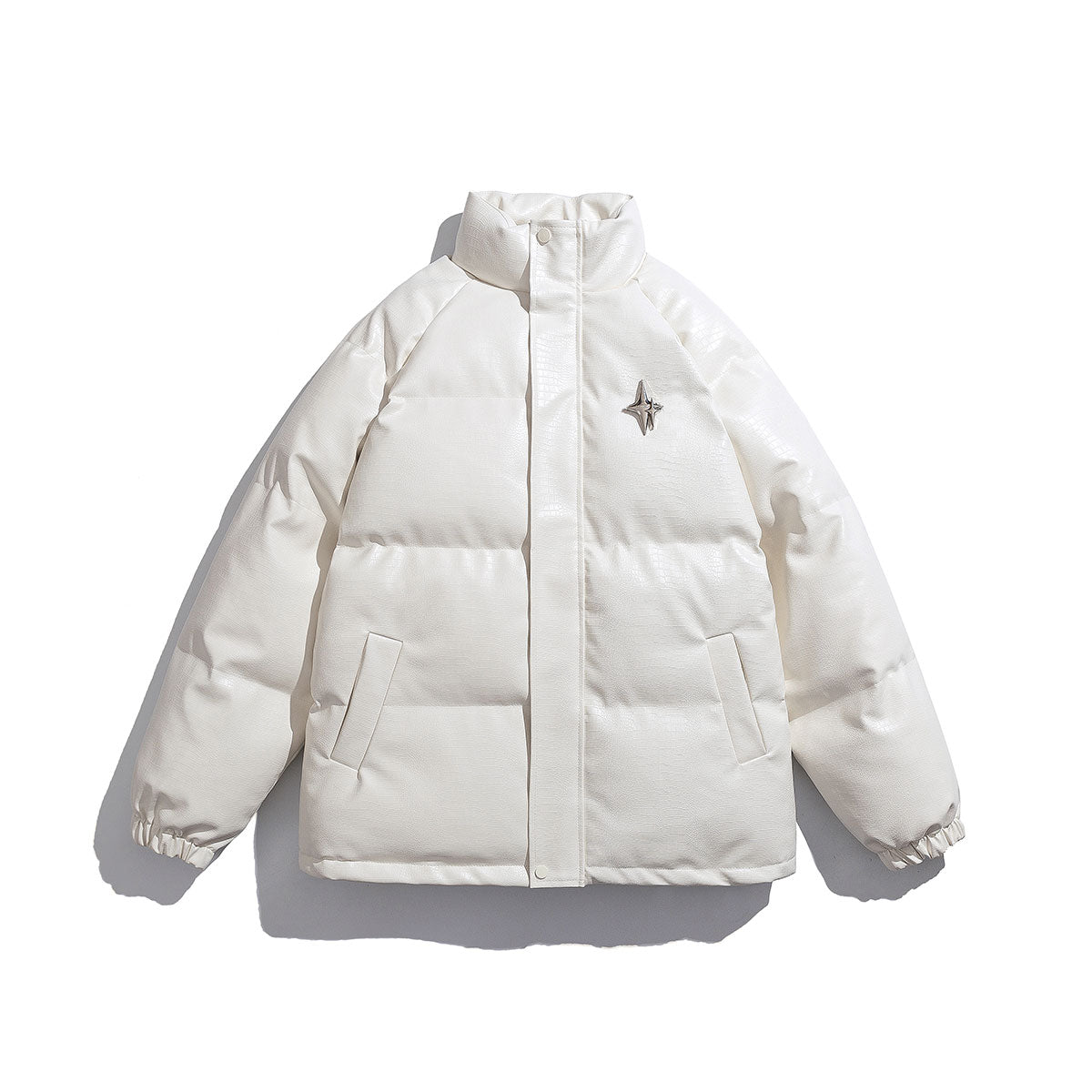 Men’s Detachable Star Brooch Jacket - White Croc Print Padded Cotton Coat
