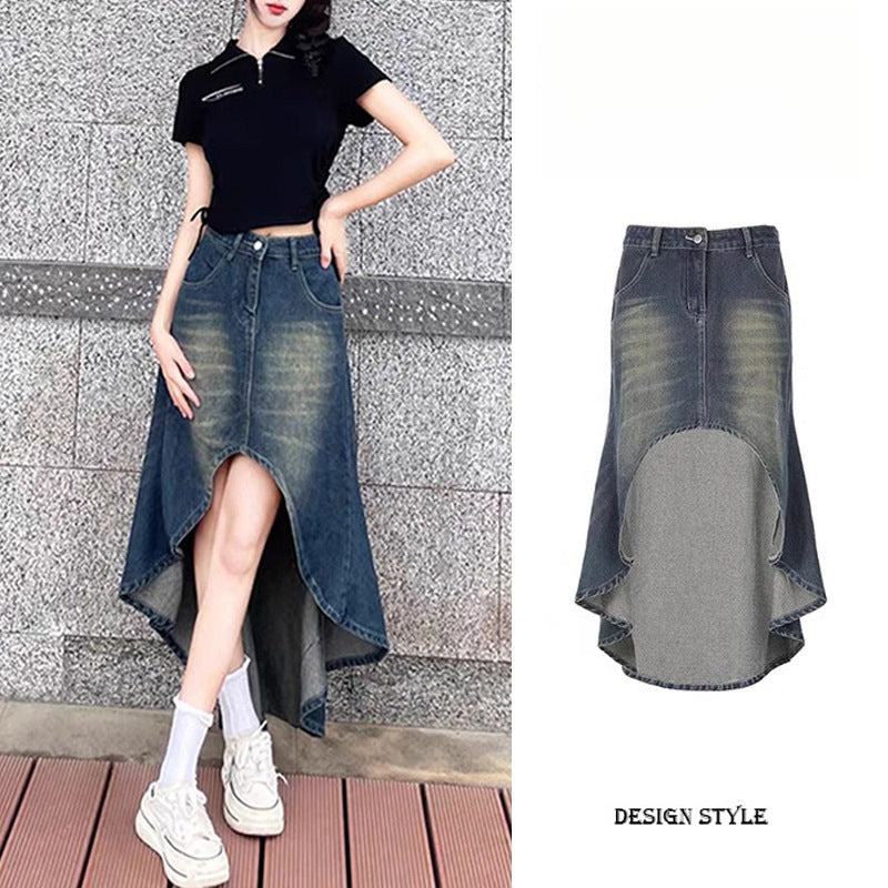Micro Mini Denim Skirt - Y2K Vintage Wash w/ Slit