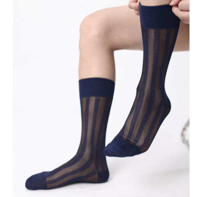 Dress Purple Coarse Striped Business Socks Leather Shoes Men's Medium Stockings