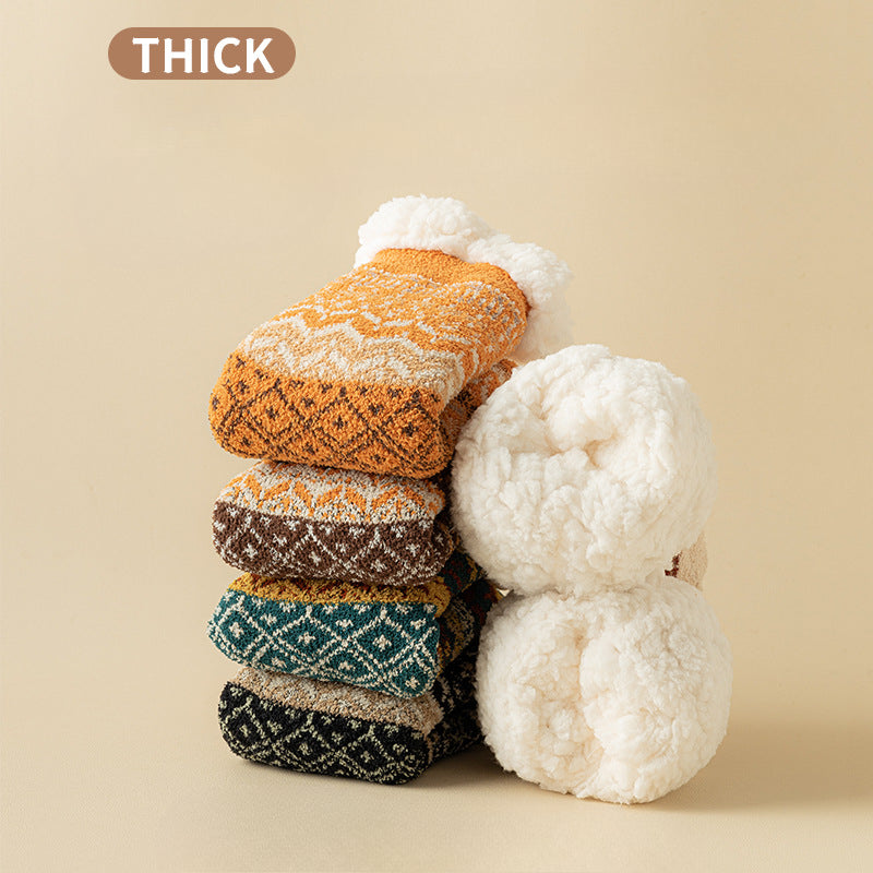 Lamb Wool Floor Socks Children's Autumn and Winter Fleece Thickened Warm Non-slip Silicone Home Socks