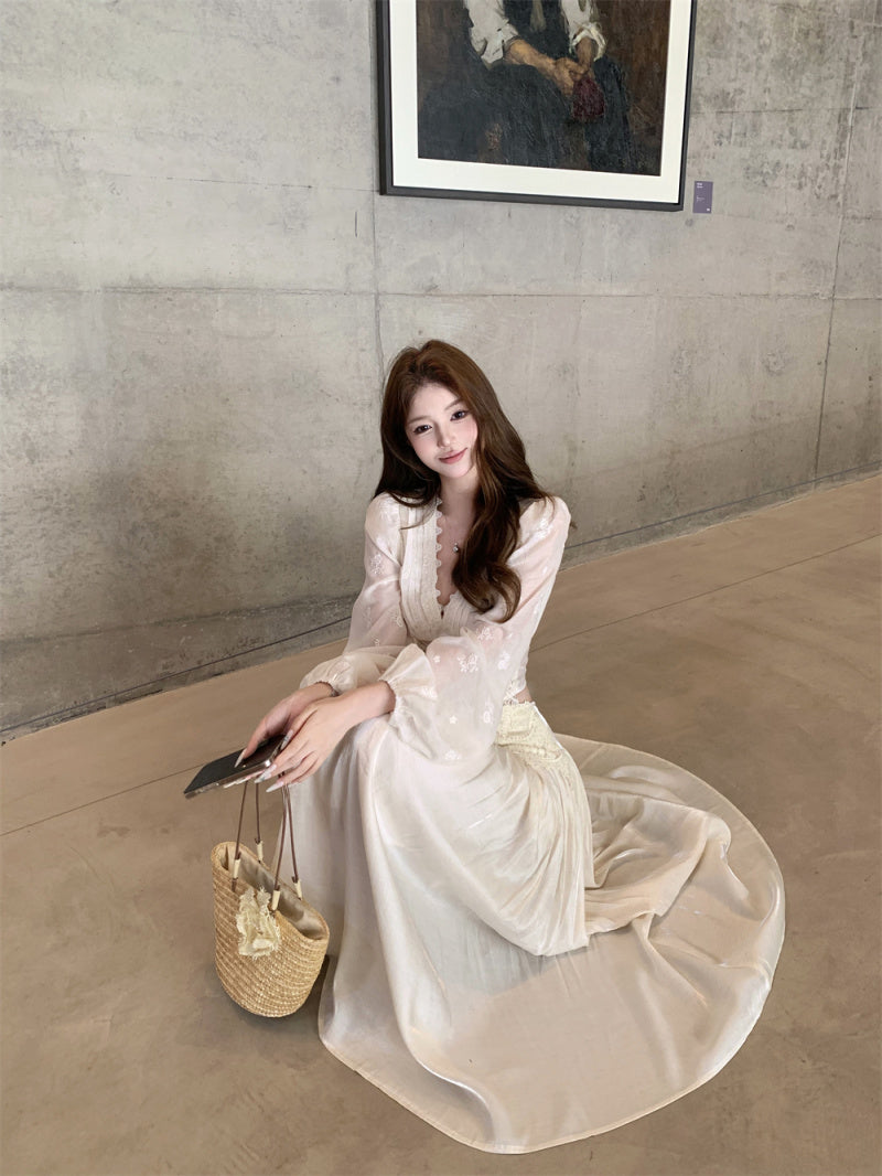 Tranquil Chiffon Blouse + Sculpted Skirt Set | Delicate Lace Details