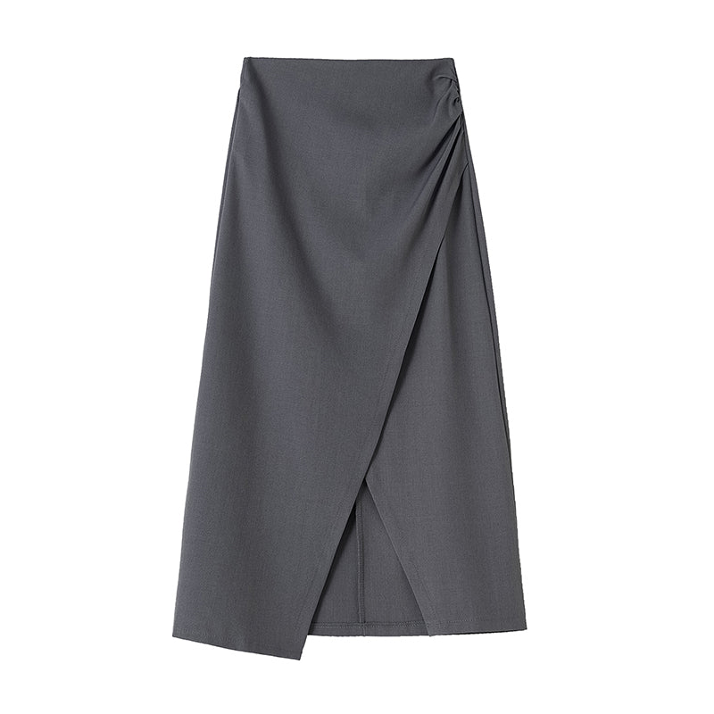 Power Midi Skirt: Sculpted Waist Pleats + Strategic Slit | Modern Tailoring