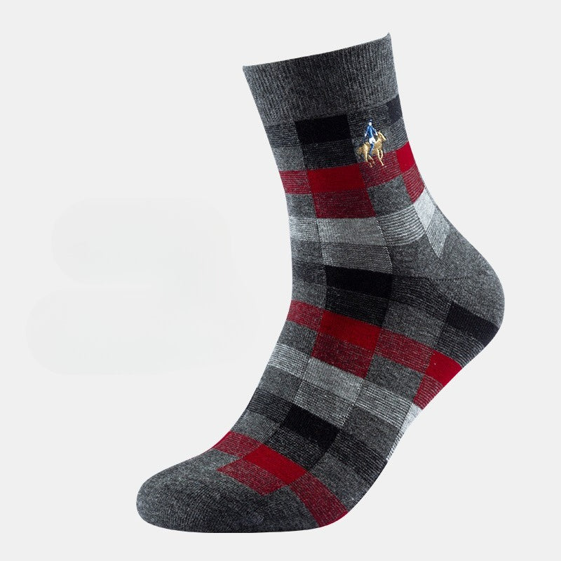 Men's Socks Spring and Autumn Business Trendy Socks Plaid Combed Cotton Medium Tube Socks