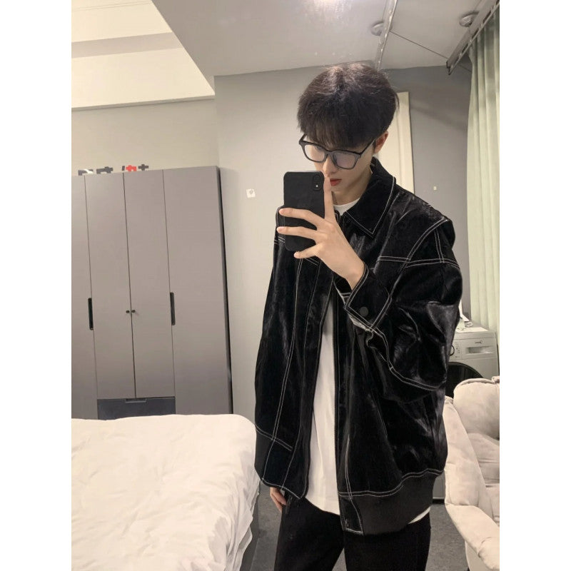 Men's Soft Loose Leather Jacket - Versatile Overshirt Coat for Street Style