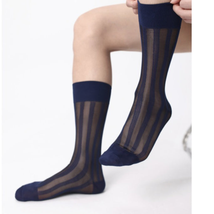 Dress Purple Coarse Striped Business Socks Leather Shoes Men's Medium Stockings