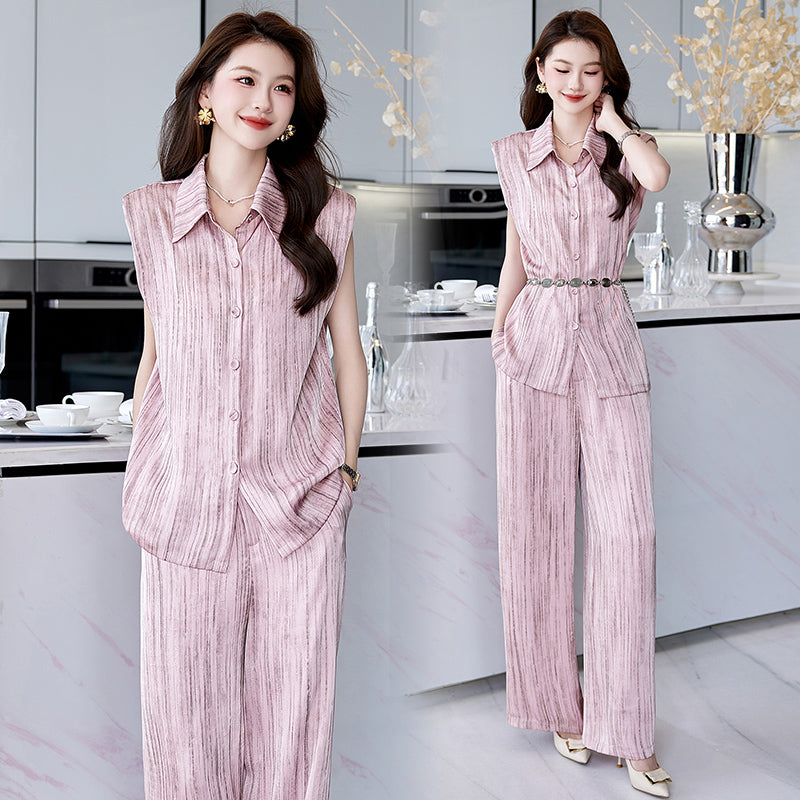 Women’s Suit Set Sleeveless Top & Wide Leg Pants Summer Office Casual Two-piece