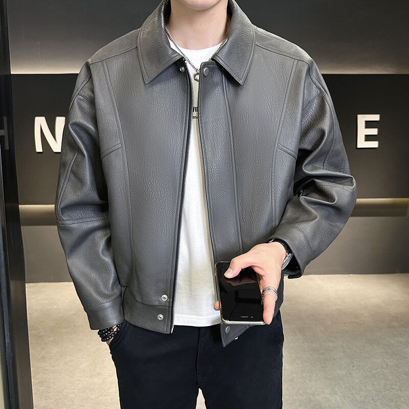 Men's New Spring Lapel Trendy Brand Premium Locomotive Leather Jacket
