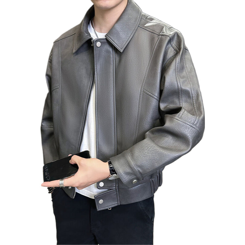 Men's New Spring Lapel Trendy Brand Premium Locomotive Leather Jacket