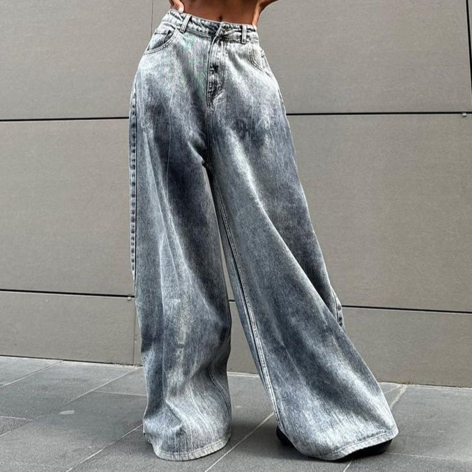 Low Waist Wide Leg Flared Pants Street Washed Versatile Cigarette Pipe Loose Thin Jeans for Casual Wear