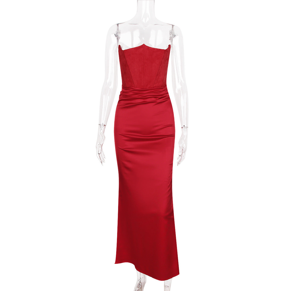 New Sexy Fishbone Strapless Slim Backless Long Dress Autumn Winter Velvet Dress Black Evening Gown