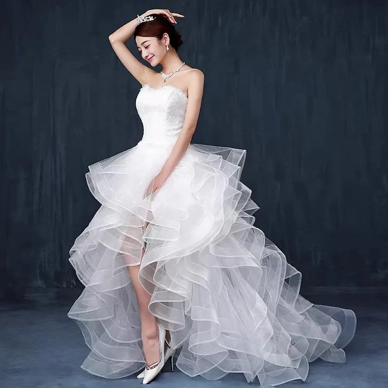 Light Wedding Dress, Short in Front and Long in The Back, Small Trailing, Slim and Thin