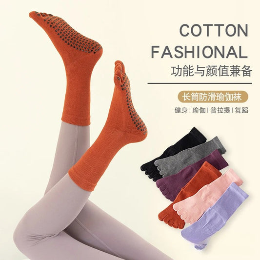 Women's Anti-Slip Five Finger Yoga Socks - Long Tube Pilates Fitness Sports Socks for Indoor Use