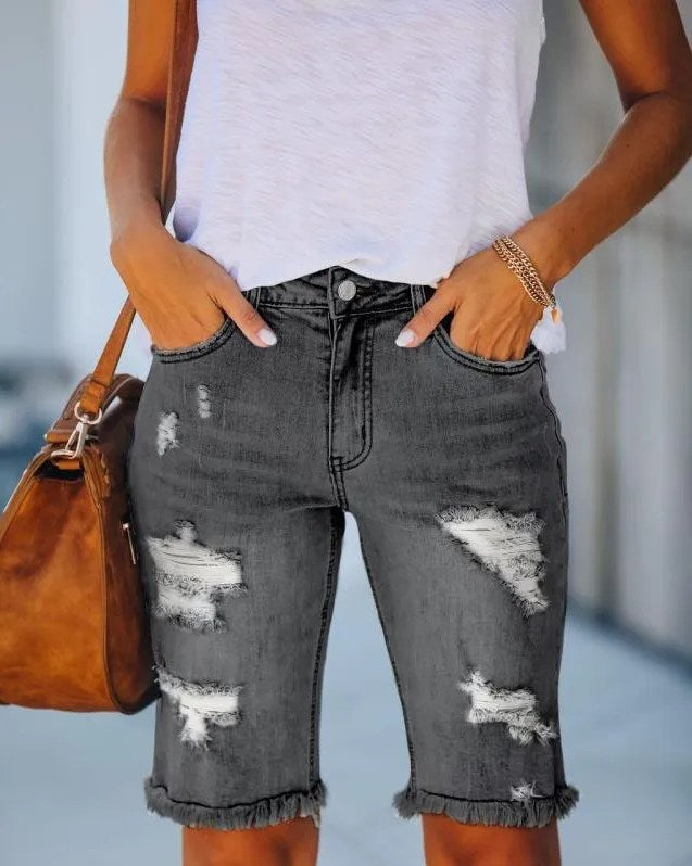 Get the Ultimate Ripped Look with New Styla's Washed Cotton Tassel Ripped Shorts for Women