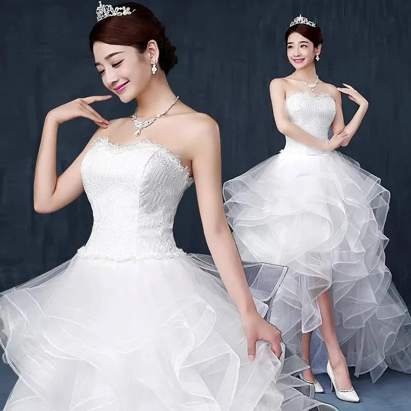 Light Wedding Dress, Short in Front and Long in The Back, Small Trailing, Slim and Thin