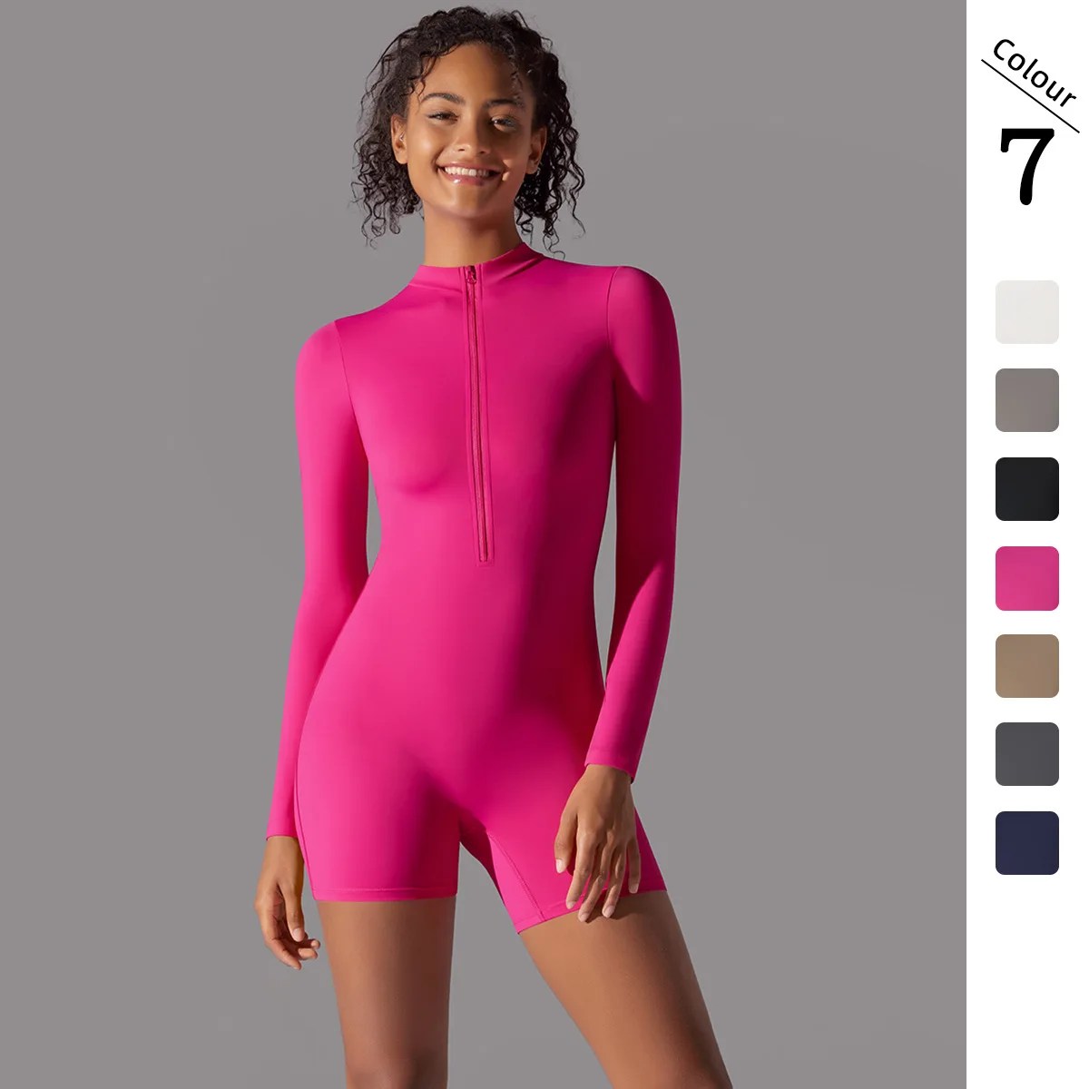Stylish Zipper Open Collar High Elastic Jumpsuit for Fitness & Yoga