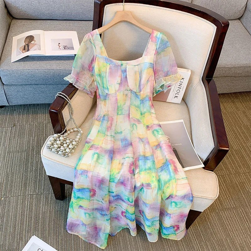 Rainbow Tie Dyed Skirt Summer Dress for Thick Lady Large Women - High End, Elegant, and Slim