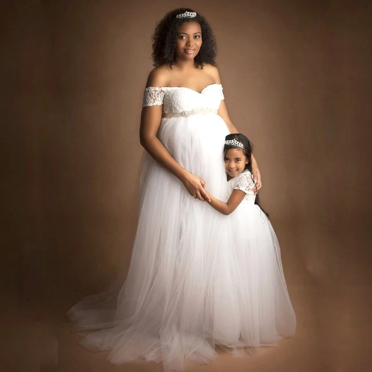 Summer New Short-sleeved Lace Stitching Mesh Maternity Trailing Wedding Party Dress