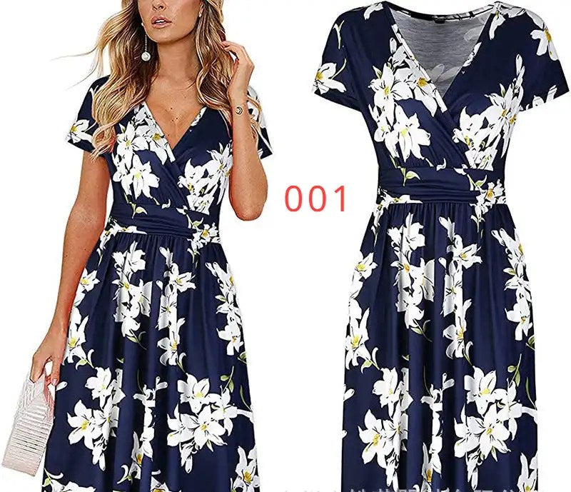 Flaunt Your Style with Our Women's Summer Floral V-Neck Cropped Party Dress - Perfect for Any Occasion!