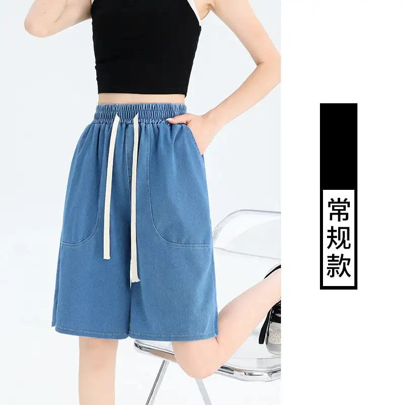 Stay Cool and Stylish this Summer with Tencel Denim Jean Shorts for Women - High Waist, Loose Fit, and Wide-Leg Design!